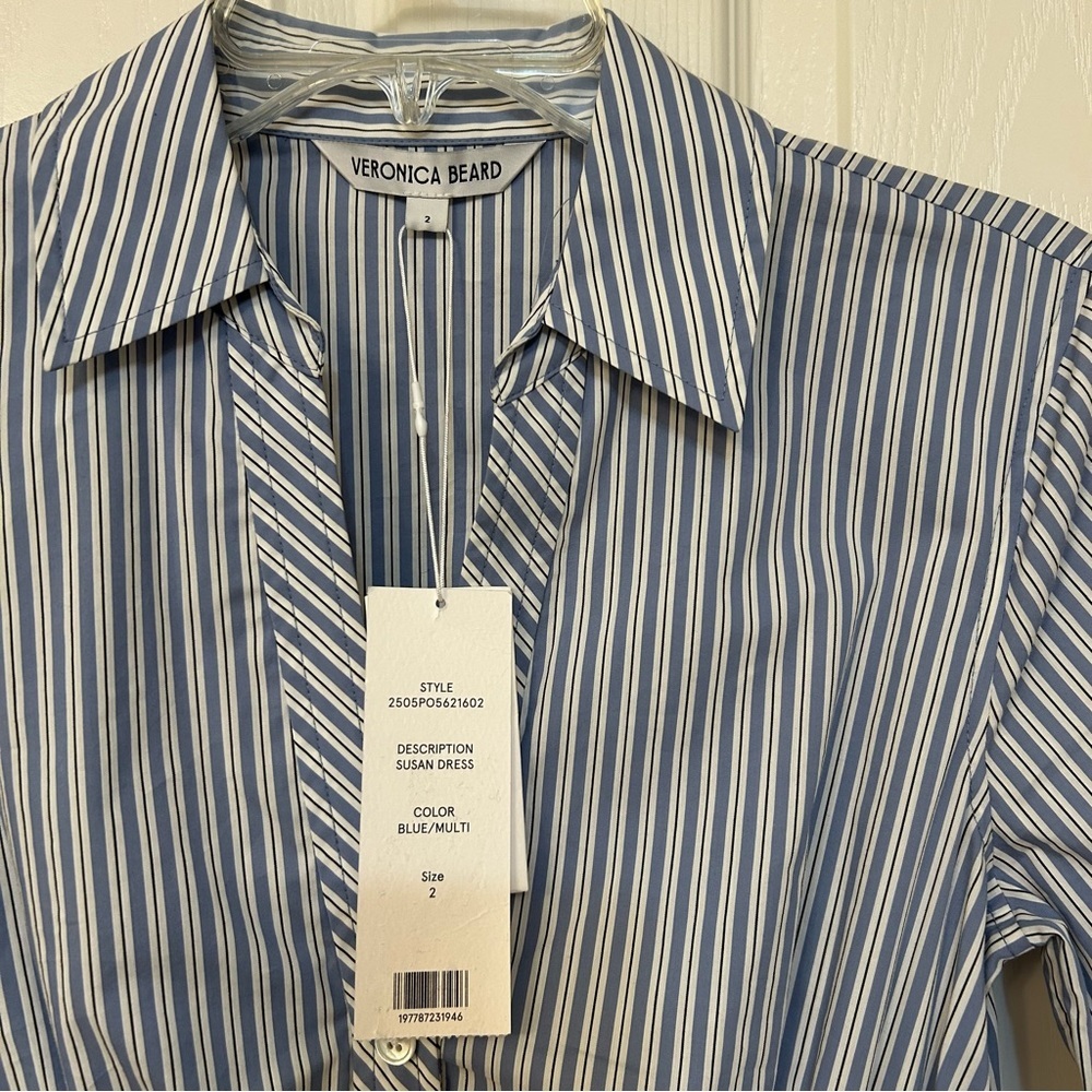Veronica Beard Susan Stripe Cotton Blend Shirtdress in Blue Multi Size 2 - Picture 11 of 14